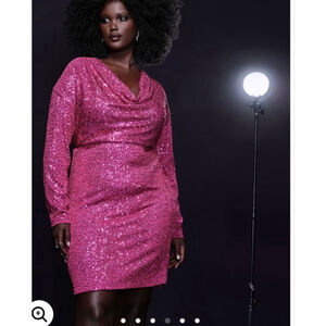 Women's ELOQUII Pink Sequin Long Sleeve Dress Plus Size 30